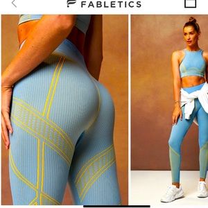 FABLETICS High waisted compression leggings &  low impact open back top.